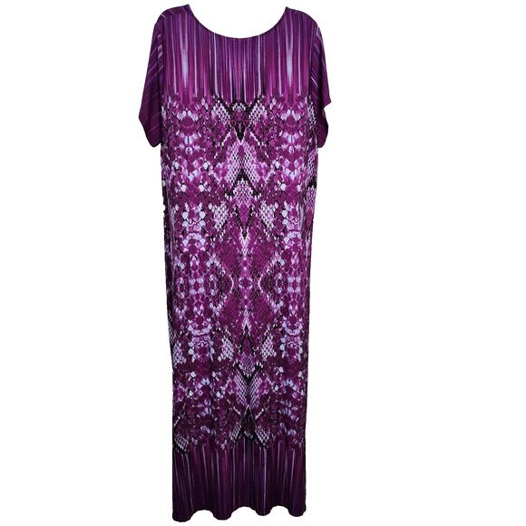 Bob Mackie Wearable Art Dress Size 2XP Petite Reptile Print Maxi Dress Purple - Picture 2 of 9